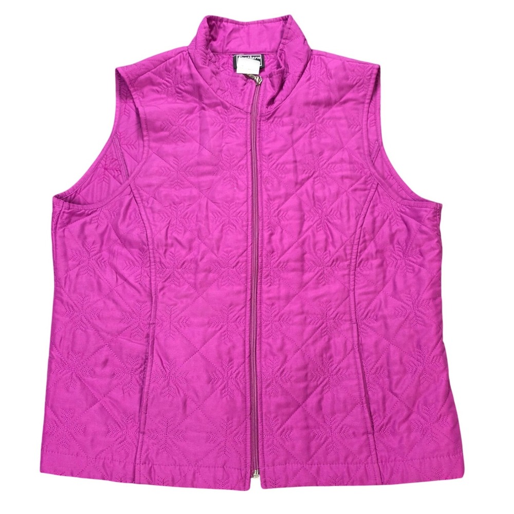 Southern Lady Quilted Snowflake Vest Women's Size M Purple Full Zip Mock Neck